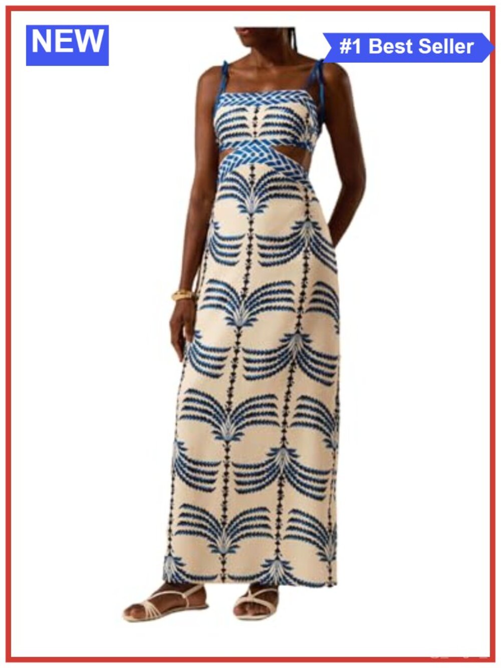 Women's Tropical Cut Out Backless Maxi Dress Cami Sundress
